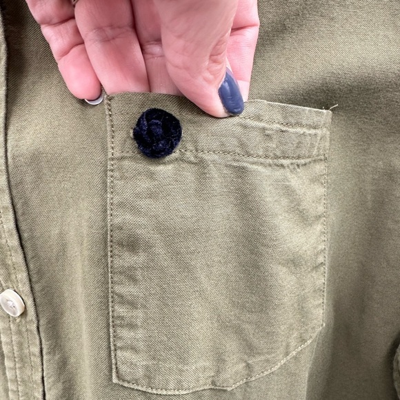 ALEX MILL organic cotton miliary green button long sleeve boho grunge blouse XL - Picture 3 of 15